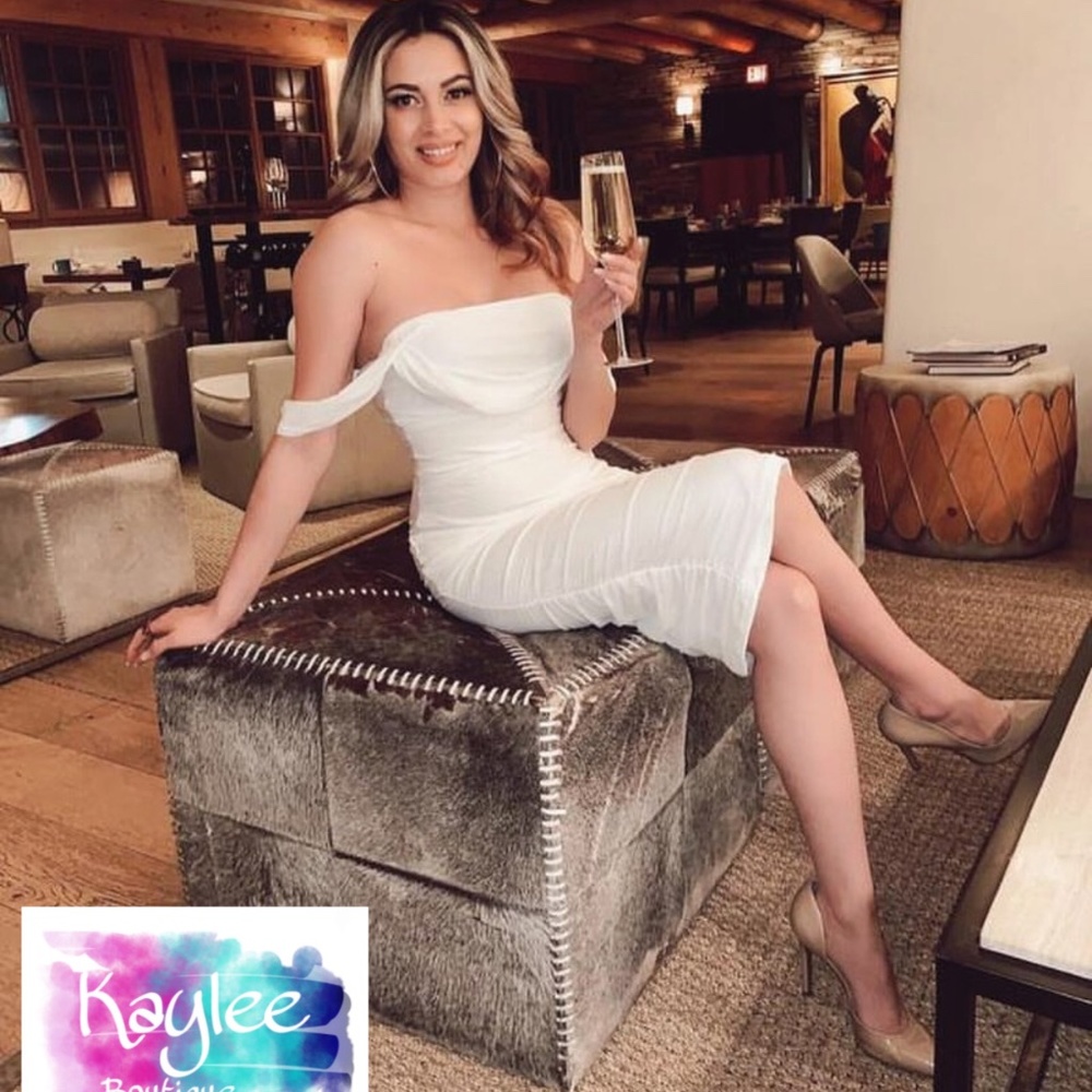 White off the shoulder rushed dress